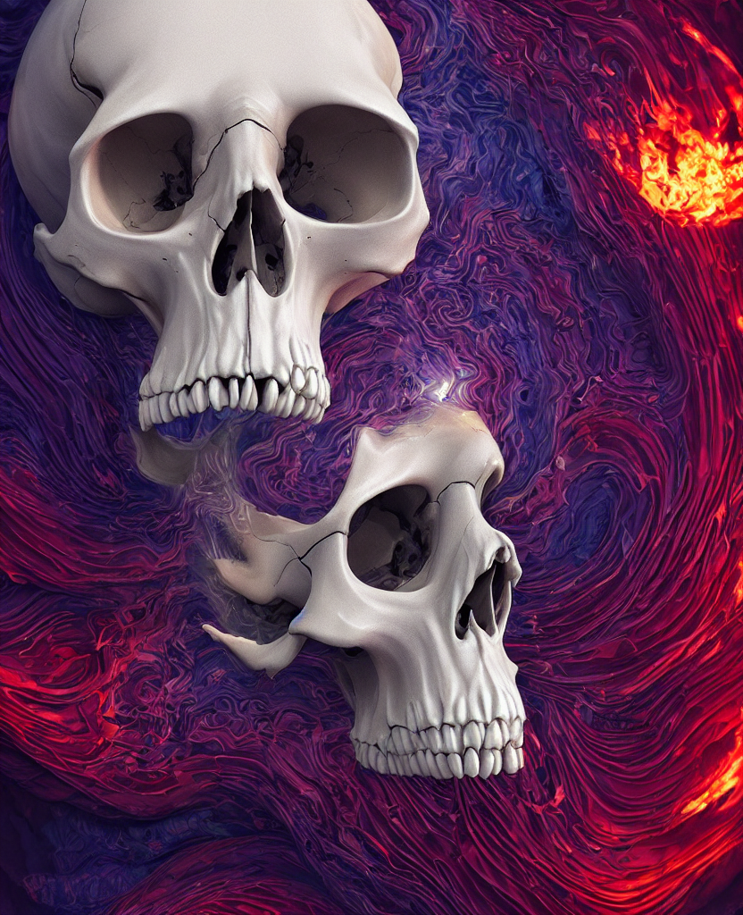 3 D Close - Up Swirly Human Skull Skeleton Ram Skull Portrai...