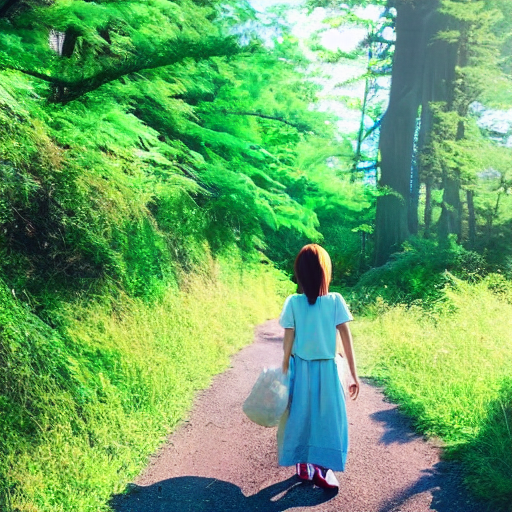 Adorable Studio Ghibli Anime Girl Walking In The Forest On A...