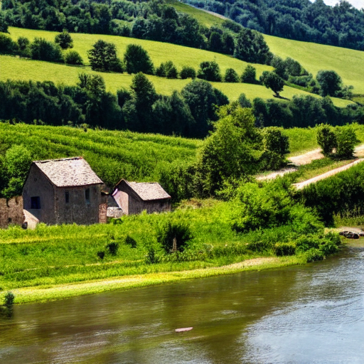 Dordogne Typical Landscape, Little Houses On The Hills In Th...