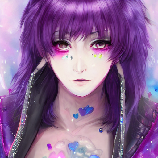 Girl Purple Hair Starry Eyes Bright Colours Idol Heart...