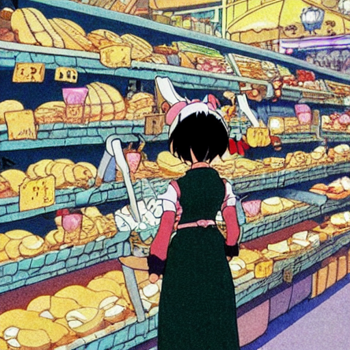 Studio Ghibli Anime, Adorable Woman Shopping In The Bakery,...