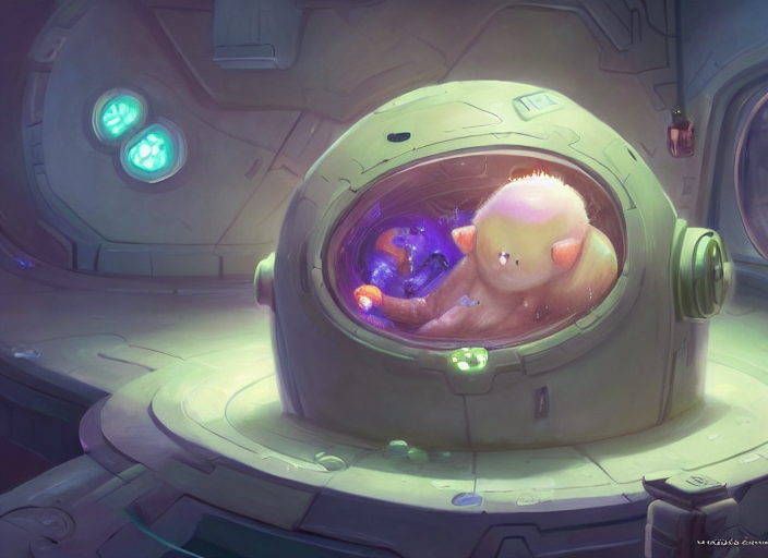 Cute Shoggoth Sleeping In A Space Station Pod, Fantasy, Conc...