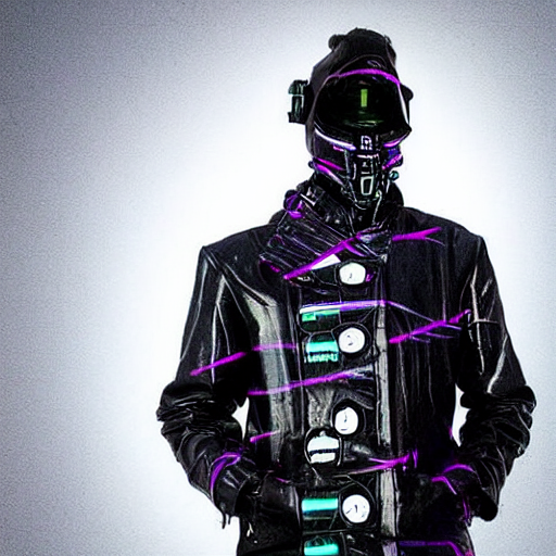 Mysterious Figure Wearing A Synthwave Punk Cyber Cybernetic...