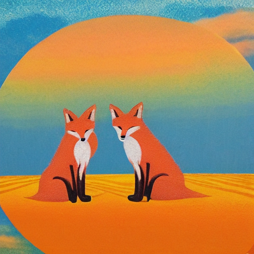 Foxes In A Field Made Of Cotton Candy, Orange Sky