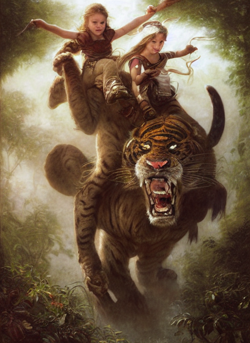 Epic Portrait, Girl Riding A Large Sabretooth Tiger, Lilia A...