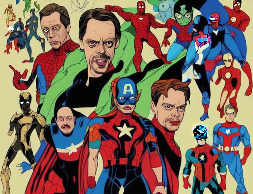 Steve Buscemi As All The Marvel Superheroes. Gouache Fairyta...