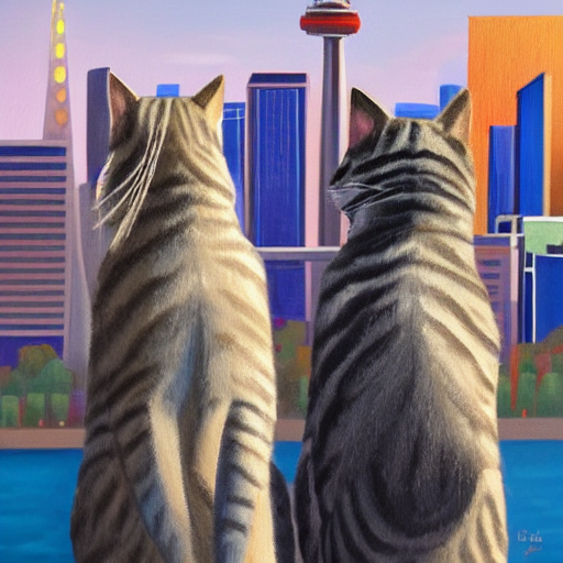 Anthropomorphic Grey Tabby Cat And Solid Black Cat Sitting T...