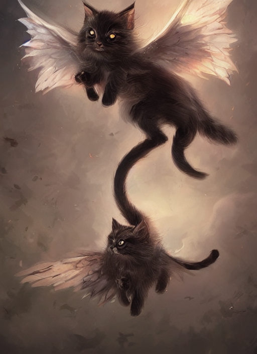 Adorable Kitten With Wings On Its Back, Art By Artgerm And G...