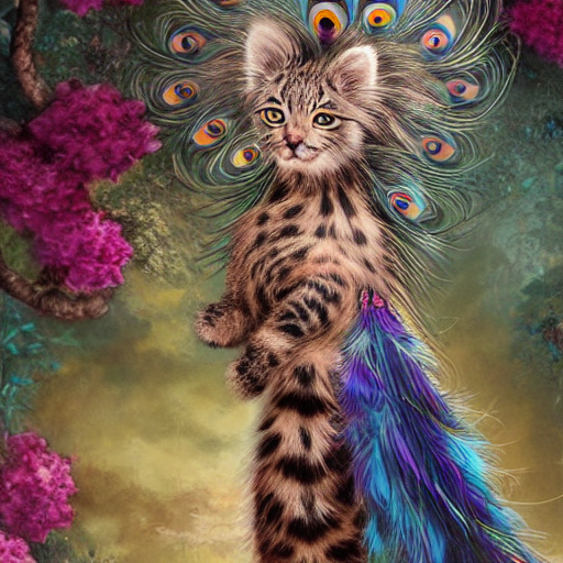 Cute Fluffy Spotted Kitten With Peacock Tail Hybrid Mixed Cr...