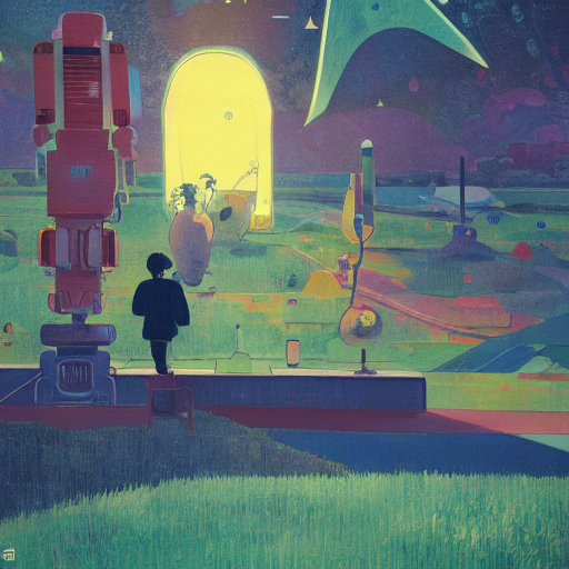 Robot Falling In Love In A Beautiful Landscape, By Paul Gaug...
