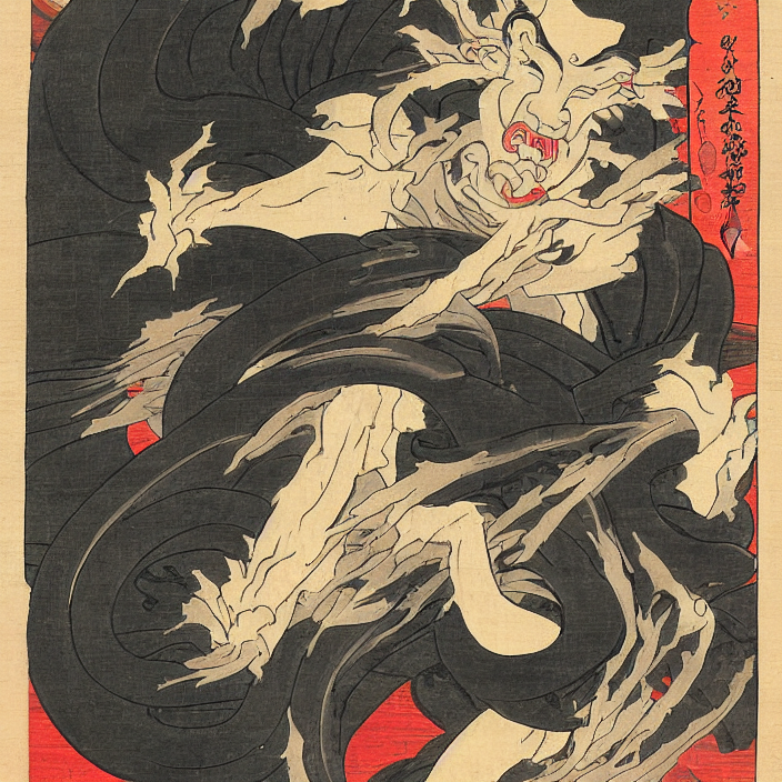 An Ukiyo - E Painting Of A Japanese Demon By Katsushika Hoku...