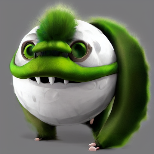 Little White Ball Creature With Serious Face And Leaf On Hea...