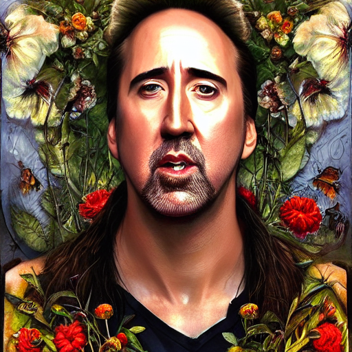 Portrait Study Of Nicholas Cage Doing Asmr With Floral Backg...