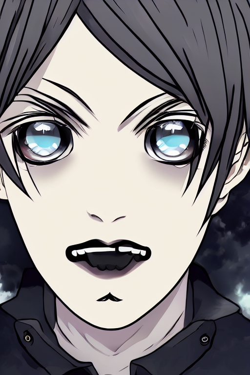 Close Up Of Sad Goth Nerdy Boy, Anime, Detailed Anime, Reali...