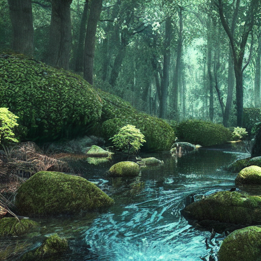 A River In A Forest, Very Detailed, Aesthetic, Perfect Light...