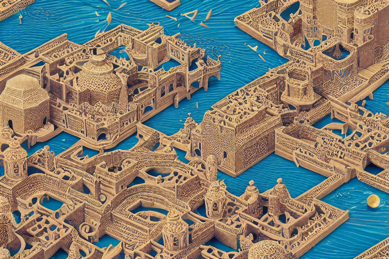 Moroccan Ornate Inspired Coastal City, Axonometric Exploded...