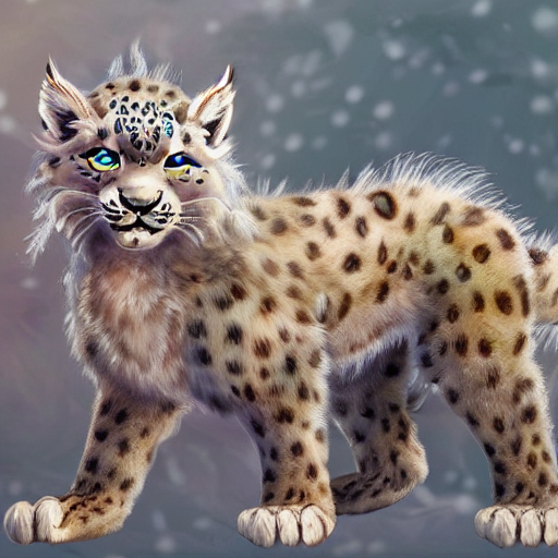 Cute Fluffy Snow Leopard Lynx Lion Hybrid Mixed Creature Cha...