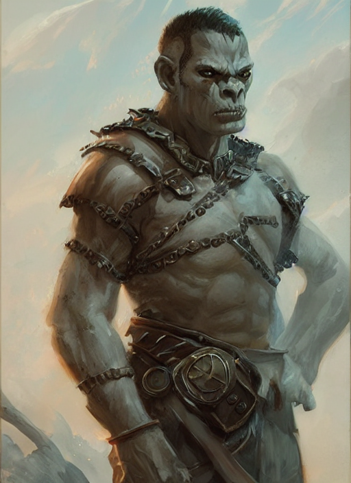 Lanky Young Half - Orc Warrior, Cuirass, Buzzcut, Art By Gre...