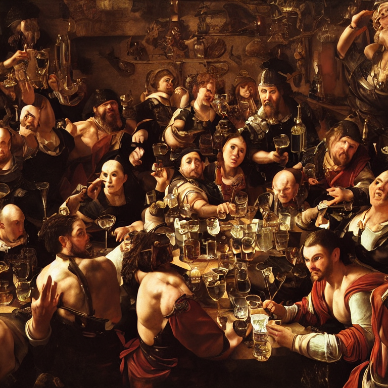 A Tavern Full Of People With Meads And Beers. Detailed Faces...