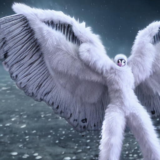 White Fur Mothman, Big Wings On Back, Mothman Moth, Six Arms...