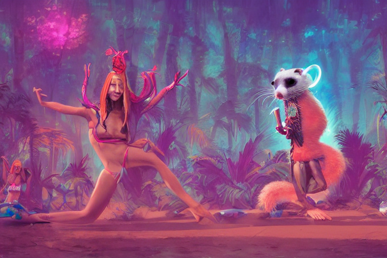 Anthropomorphic Ferret Animal, Dressed As Hot Raver Girl Dan...