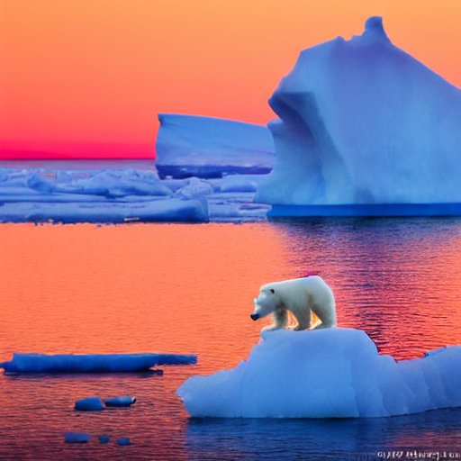 Long Distance Shot Of A Tiny Cute Polar Bear On A Tiny Icebe...