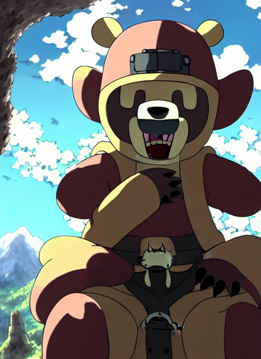 8 K Made In Abyss Chubby, Bear, Wearing Military Uniform, Bl...