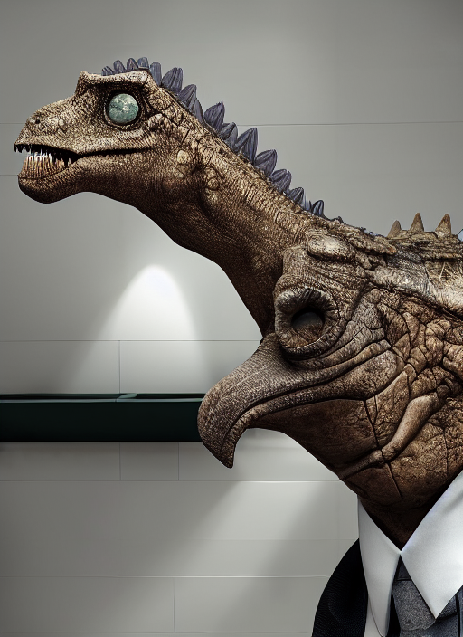 Photo Of A Dinosaur Wearing A Suit, Hair Absolutely Covered...
