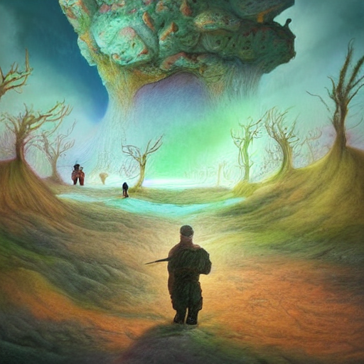 Small Figures In An Epic Artistic Colourful Natural Scene On...