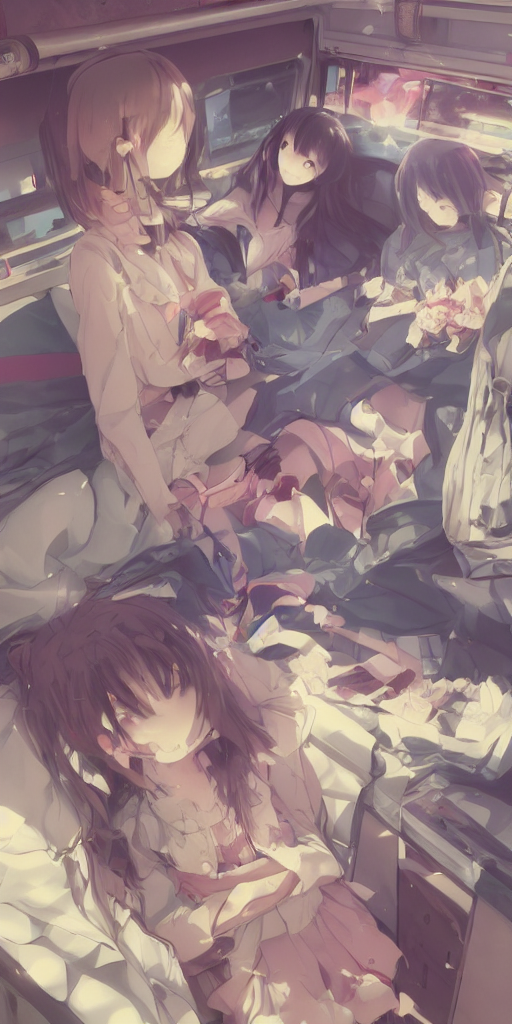 3 Panel Scene, Anime Girl Sleeps Inside A Japan Train - Dram...
