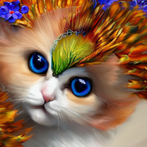 Oil Painting Of Beautiful Fluffy Cute Kitten Rabbit Hybrid C...