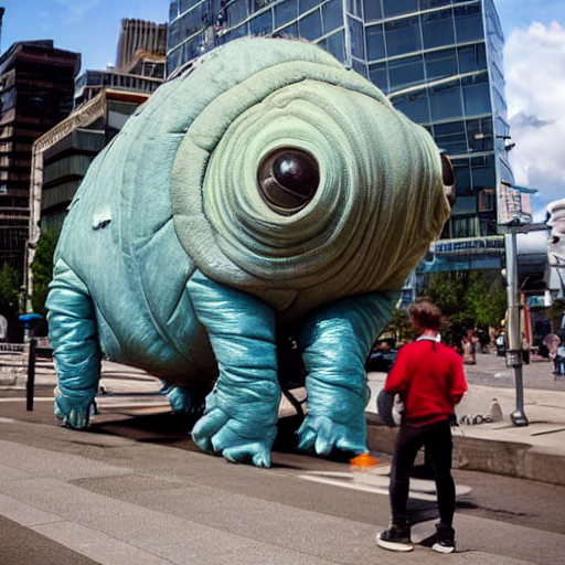 A Photograph Of A Huge Giant Tardigrade In A City Street
