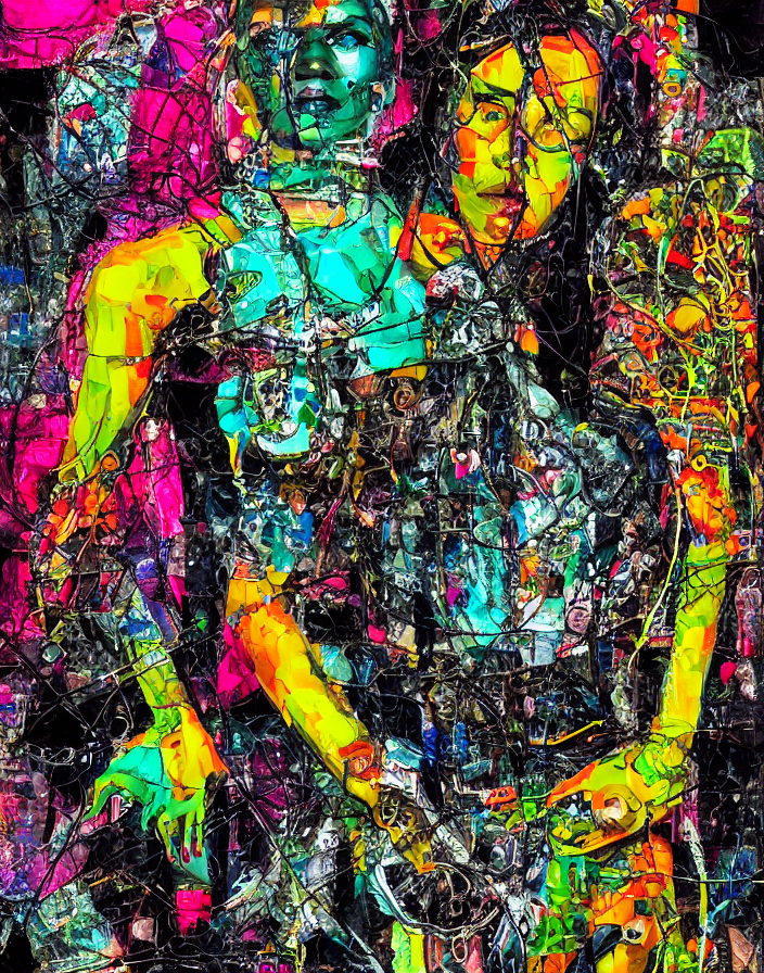 Chained In Neon Chains, Digital Collage, Decoupage, Assembla...