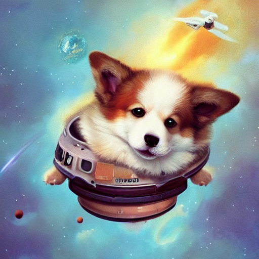 Cute Corgi Puppy Floating In Outer Space, Hyperrealistic, Ve...