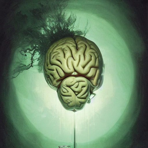 Brain Floating Out Of A Portrait, On A Wooden Table, Inside...