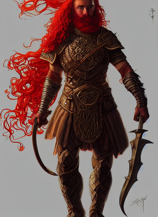 Tolkien Dwarf, With Geometric Helmet, Red Curly Hair, Long R...