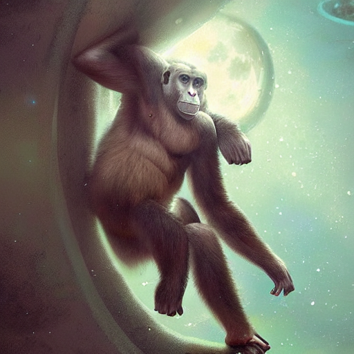 An Ape Inside A Spacecraft Going To The Moon By Greg Rutkows...
