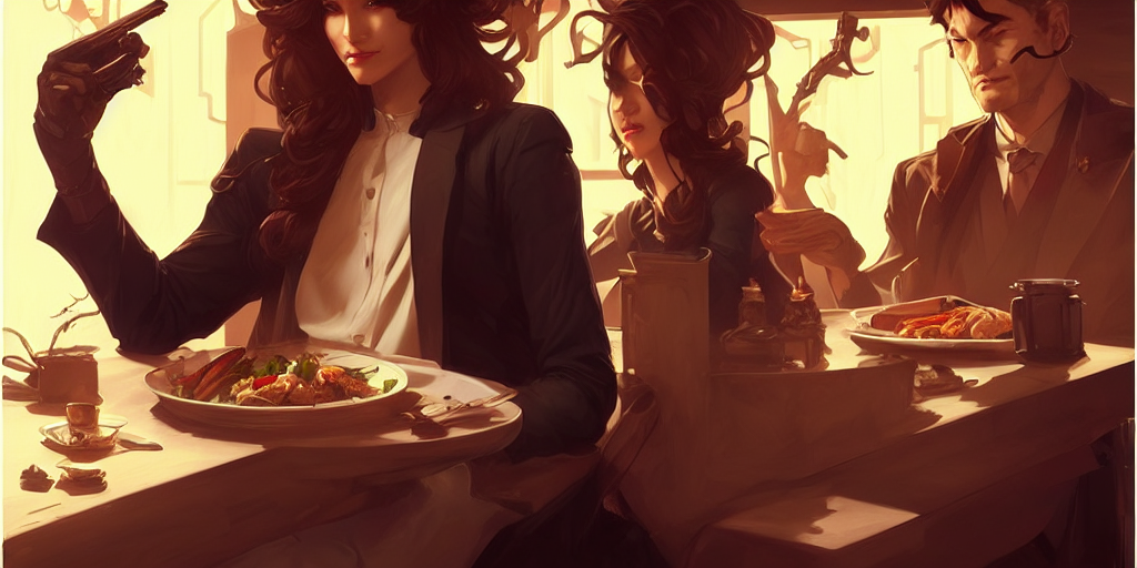 Big Boss Eating Dinner, Character Sheet, Character Design, C... — Stable Diffusion AI Prompt: big boss eating dinner, character sheet, character design, contrast, deep focus,...