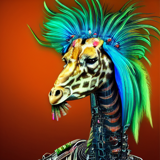 Cyberpunk Giraffe Lion Hybrid Creature With Long Flowing Man...