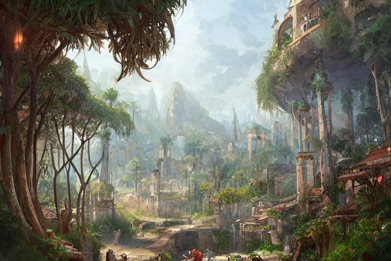 Glade With Mediterranean Village, Highly Detailed, Digital P... — Stable Diffusion AI Prompt: glade with mediterranean village, highly detailed, digital painting, artstation,...