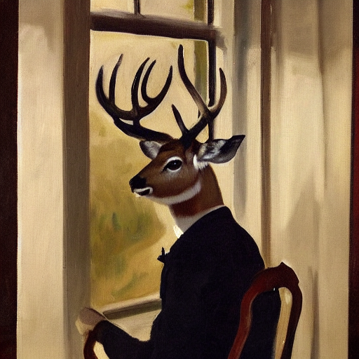 A Portrait Painting Of A Buck In Suit Sitting On The Chair N...