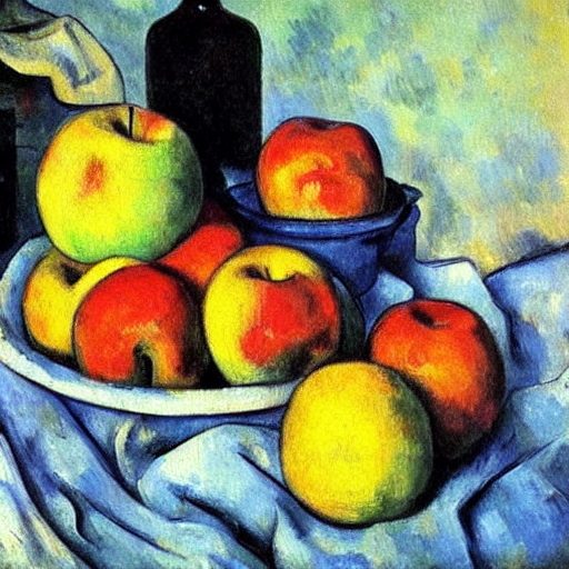A Gauguinesque, Painterly Painting That Depicts Apples In A...