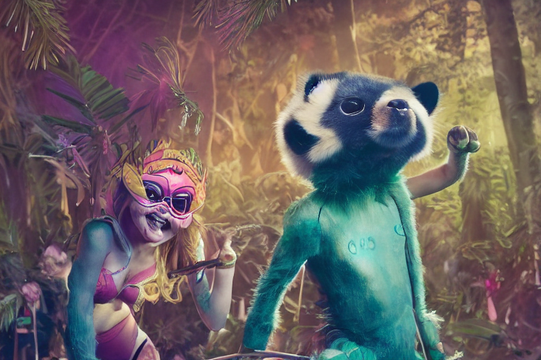 Anthropomorphic Pine Martin Animals, Dressed As A Raver Chic...