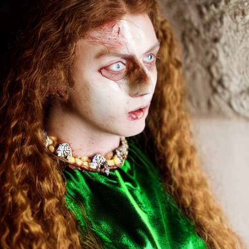 Close Up Of A Terrified Pretty Young Woman With Blood Red St...