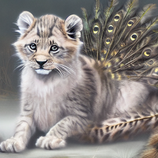 Hybrid Animal Cross Between Lion Cub And Fluffy Grey Tabby K...