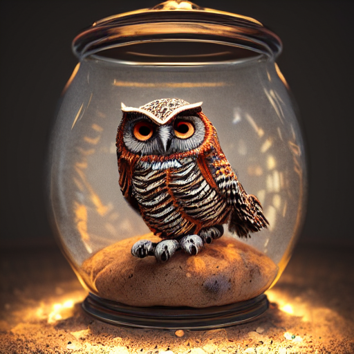 Aztec Pocketwatch Owl Inside A Glass Jar Buried In Sand, Int... — Stable Diffusion AI Prompt: aztec pocketwatch owl inside a glass jar buried in sand, intricate detail, himal...