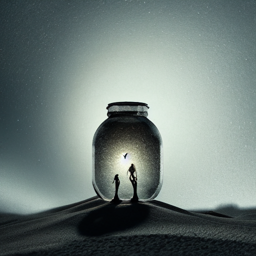 Cairn Inside A Glass Jar Buried In Sand, Hot Air Balloon, In...