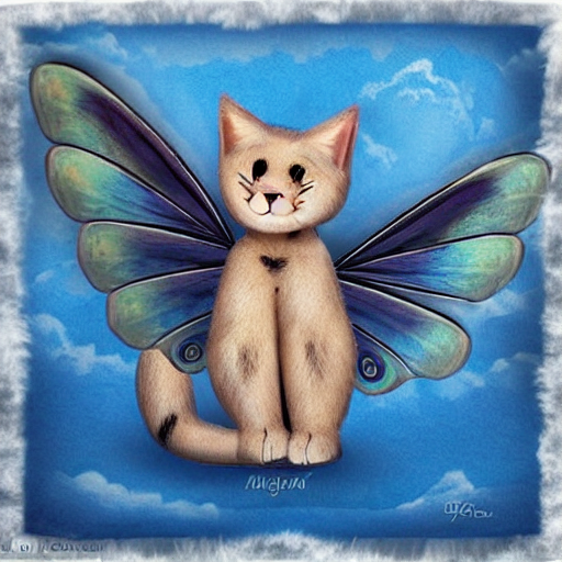Fantasy. A Big Happy Cat With Soft Fluffy Colored Fur And Tr... — Stable Diffusion AI Prompt: fantasy. a big happy cat with soft fluffy colored fur and translucent wings like...