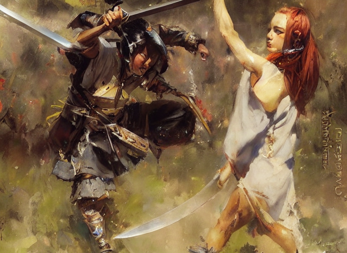 An American Samurai Girl With A Wielded Sword, Epic Fighting...