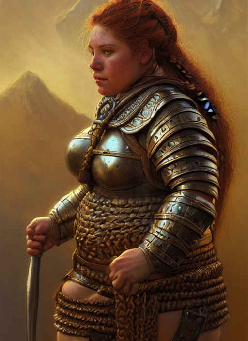 Portrait, Female Dwarf Warrior, Heavy Bronze Breastplate, In...